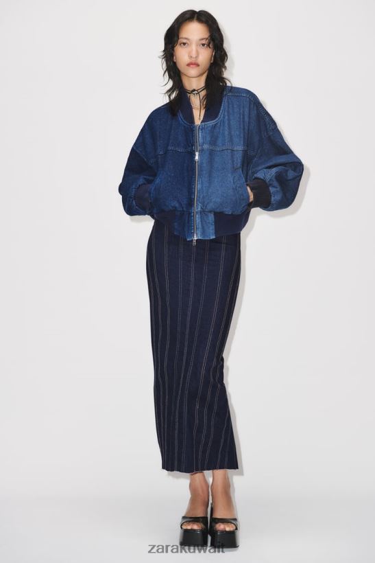 Zara zw مفجر الدنيم المتباين نحيف أزرق ملابس 6L6LL835