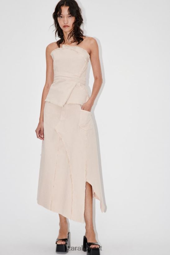 Zara zw تنورة غير متماثلة مهترئة نحيف رمل ملابس 6L6LL8698