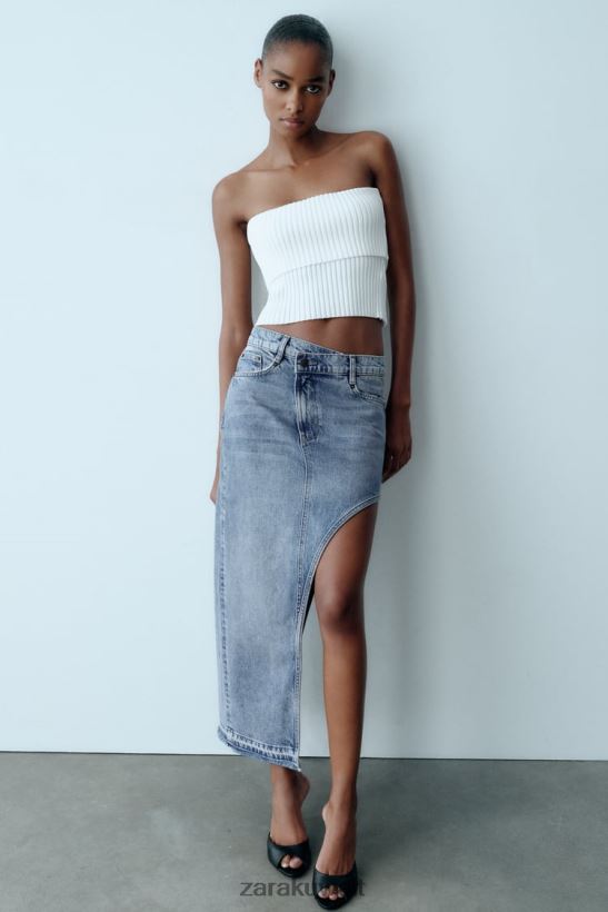 Zara zw قطع تنورة الدنيم نحيف منتصف الأزرق ملابس 6L6LL8702