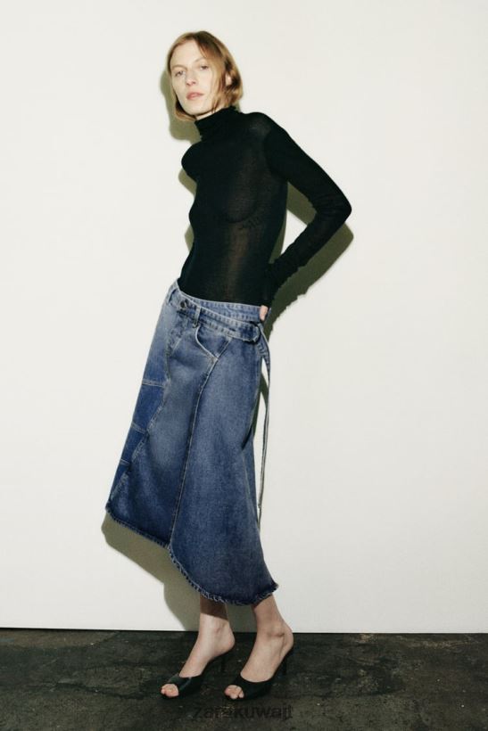 Zara zw تنورة الدنيم غير المتماثلة نحيف أزرق ملابس 6L6LL8727